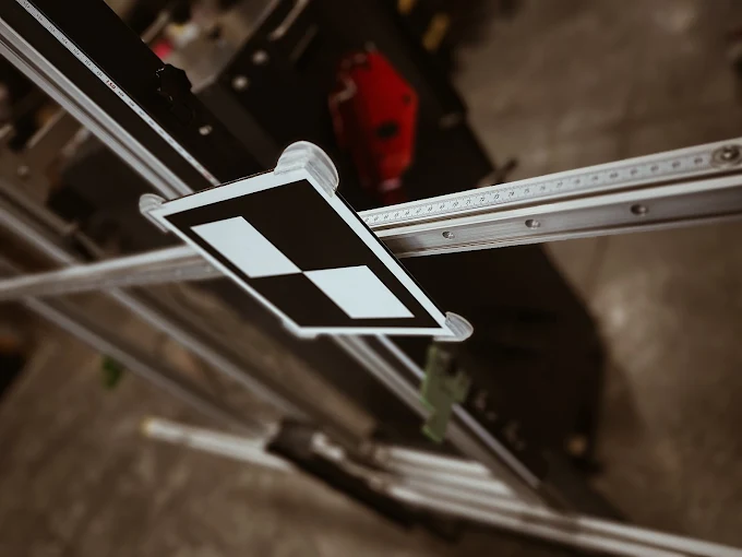 ADAS calibration target board mounted on the calibration rig at ADASquare